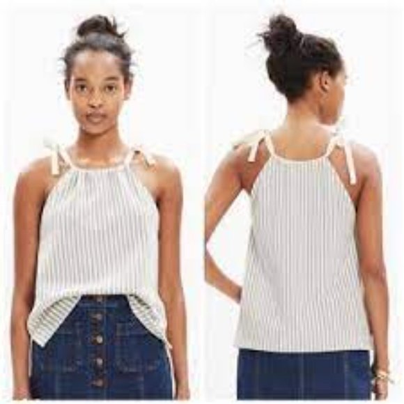Madewell Tops - MADEWELL Tempo Tie Shoulder Top Gray Cream Striped Adjustable Tank Medium